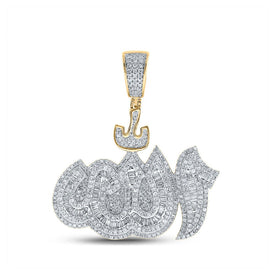 10kt Yellow Gold Men's Baguette Diamond Allah Charm Pendant - 1 - 5/8 Cttw by Splendid Jewellery - Splendid Jewellery