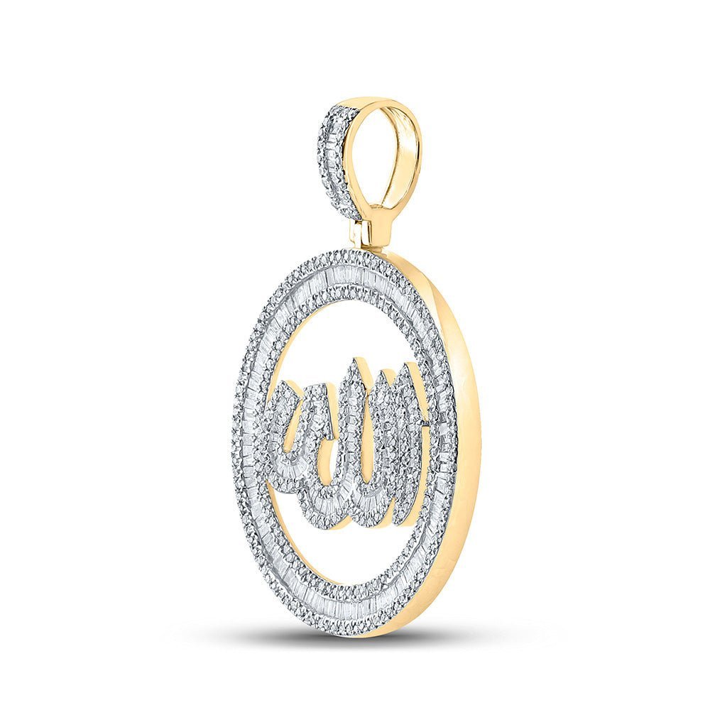 10kt Yellow Gold Men's Baguette Diamond Allah Circle Charm Pendant - 2 Cttw | Splendid Jewellery - Splendid Jewellery