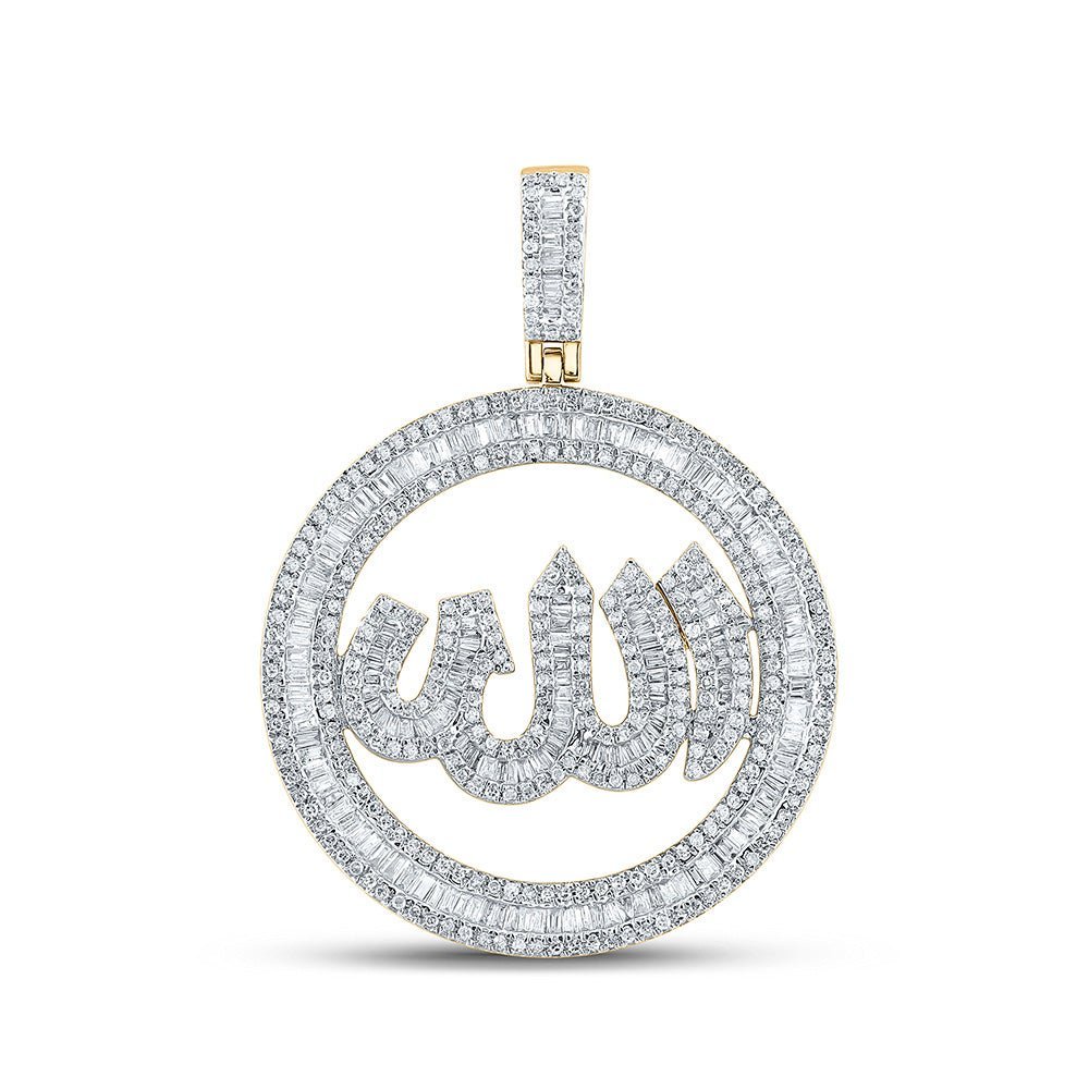10kt Yellow Gold Men's Baguette Diamond Allah Circle Charm Pendant - 2 Cttw | Splendid Jewellery - Splendid Jewellery