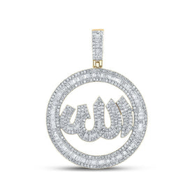 10kt Yellow Gold Men's Baguette Diamond Allah Circle Charm Pendant - 2 Cttw | Splendid Jewellery - Splendid Jewellery