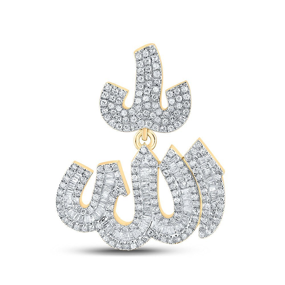 10kt Yellow Gold Men's Baguette Diamond Allah Islam Charm Pendant - 1 - 3/4 Cttw | Splendid Jewellery - Splendid Jewellery