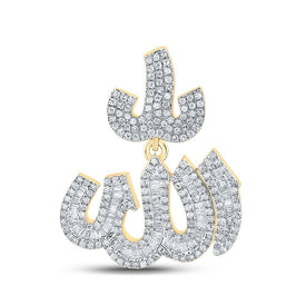 10kt Yellow Gold Men's Baguette Diamond Allah Islam Charm Pendant - 1 - 3/4 Cttw | Splendid Jewellery - Splendid Jewellery