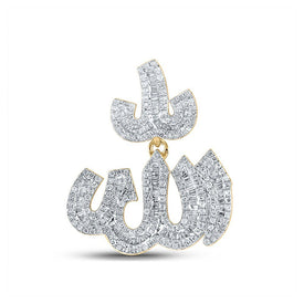 10kt Yellow Gold Mens Baguette Diamond Allah Islam Charm Pendant - 1 Cttw - Splendid Jewellery