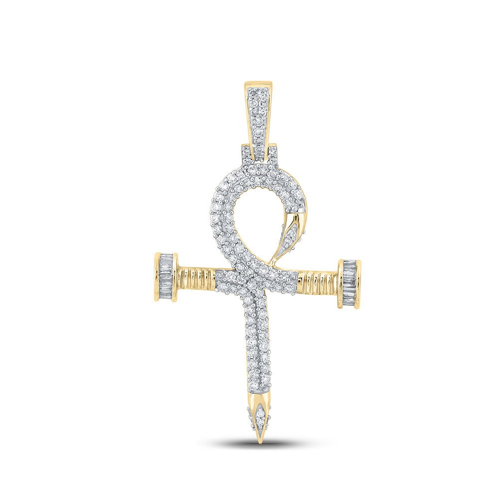 10kt Yellow Gold Men's Baguette Diamond Ankh Nail Cross Pendant - 1 Cttw | Splendid Jewellery - Splendid Jewellery