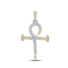 10kt Yellow Gold Men's Baguette Diamond Ankh Nail Cross Pendant - 1 Cttw | Splendid Jewellery - Splendid Jewellery