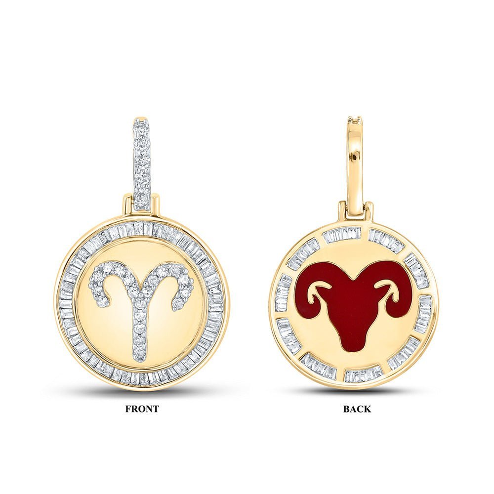10kt Yellow Gold Men's Baguette Diamond Aries Sign Charm Pendant - 1/2 Cttw | Splendid Jewellery - Splendid Jewellery