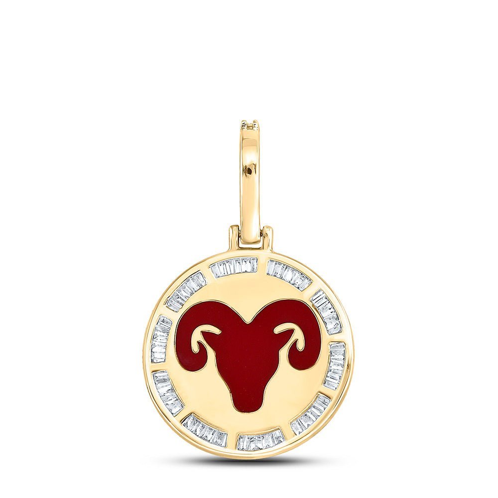 10kt Yellow Gold Men's Baguette Diamond Aries Sign Charm Pendant - 1/2 Cttw | Splendid Jewellery - Splendid Jewellery