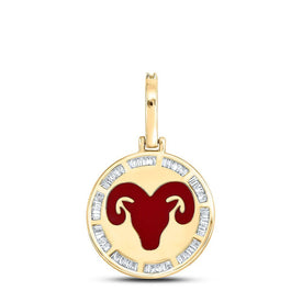 10kt Yellow Gold Men's Baguette Diamond Aries Sign Charm Pendant - 1/2 Cttw | Splendid Jewellery - Splendid Jewellery