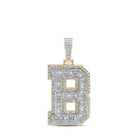 10kt Yellow Gold Men's Baguette Diamond B Initial Letter Charm Pendant - 3 - 1/3 Cttw - Splendid Jewellery