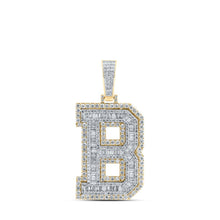Load image into Gallery viewer, 10kt Yellow Gold Men's Baguette Diamond B Initial Letter Charm Pendant - 3 - 1/3 Cttw - Splendid Jewellery