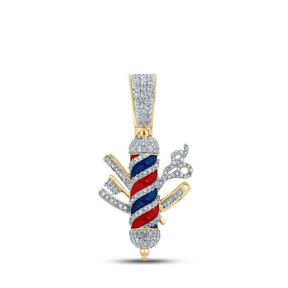 10kt Yellow Gold Men's Baguette Diamond Barber Pole Charm Pendant - 7/8 Cttw | Splendid Jewellery - Splendid Jewellery