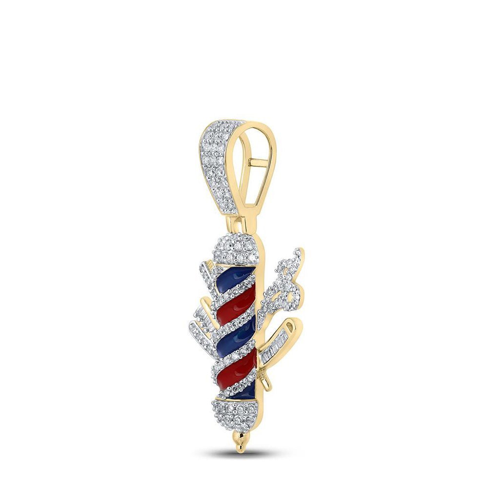 10kt Yellow Gold Men's Baguette Diamond Barber Pole Charm Pendant - 7/8 Cttw | Splendid Jewellery - Splendid Jewellery