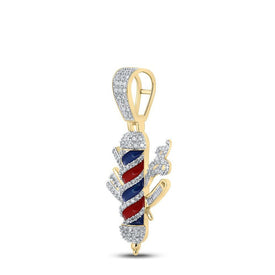 10kt Yellow Gold Men's Baguette Diamond Barber Pole Charm Pendant - 7/8 Cttw | Splendid Jewellery - Splendid Jewellery