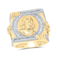 Load image into Gallery viewer, 10kt Yellow Gold Men's Baguette Diamond Ben Franklin 100 Cluster Ring 1 - 1/2 Cttw | Luxurious Gentlemen's Jewel - Splendid Jewellery