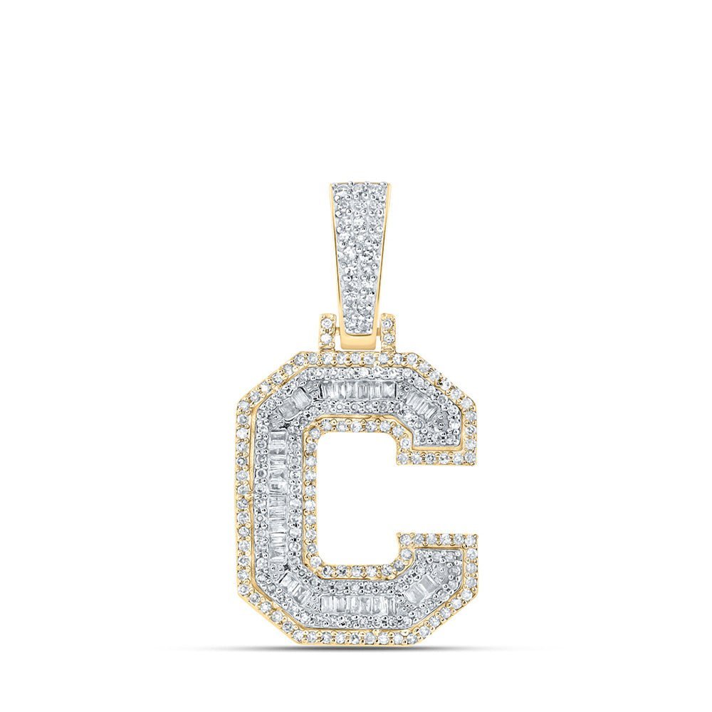 10kt Yellow Gold Mens Baguette Diamond C Initial Letter Charm Pendant 1/2 Cttw - Splendid Jewellery