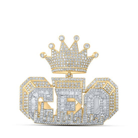 10kt Yellow Gold Men's Baguette Diamond CEO Crown Charm Pendant - 7 - 5/8 Cttw - Splendid Jewellery