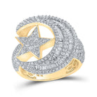 10kt Yellow Gold Men's Baguette Diamond Crescent Moon Star Ring - 2 - 1/3 Cttw - Splendid Jewellery