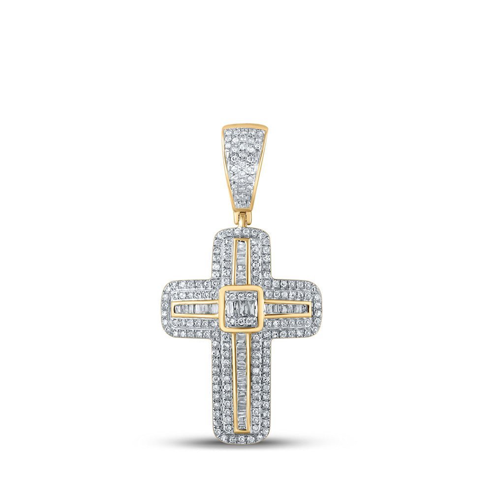 10kt Yellow Gold Men's Baguette Diamond Cross Charm Pendant - 5/8 Cttw - Splendid Jewellery - Splendid Jewellery
