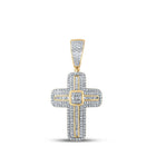 10kt Yellow Gold Men's Baguette Diamond Cross Charm Pendant - 5/8 Cttw - Splendid Jewellery - Splendid Jewellery
