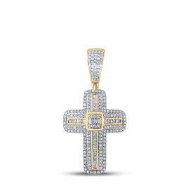 10kt Yellow Gold Men's Baguette Diamond Cross Charm Pendant - 5/8 Cttw - Splendid Jewellery - Splendid Jewellery