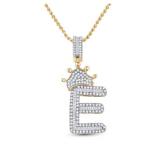 Load image into Gallery viewer, 10kt Yellow Gold Men's Baguette Diamond Crown E Letter Charm Pendant - 3/4 Cttw | Splendid Jewellery - Splendid Jewellery