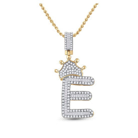 10kt Yellow Gold Men's Baguette Diamond Crown E Letter Charm Pendant - 3/4 Cttw | Splendid Jewellery - Splendid Jewellery