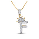 10kt Yellow Gold Men's Baguette Diamond Crown F Letter Charm Pendant 5/8 Cttw - Majestic King's Diamond Pendant - Splendid Jewellery