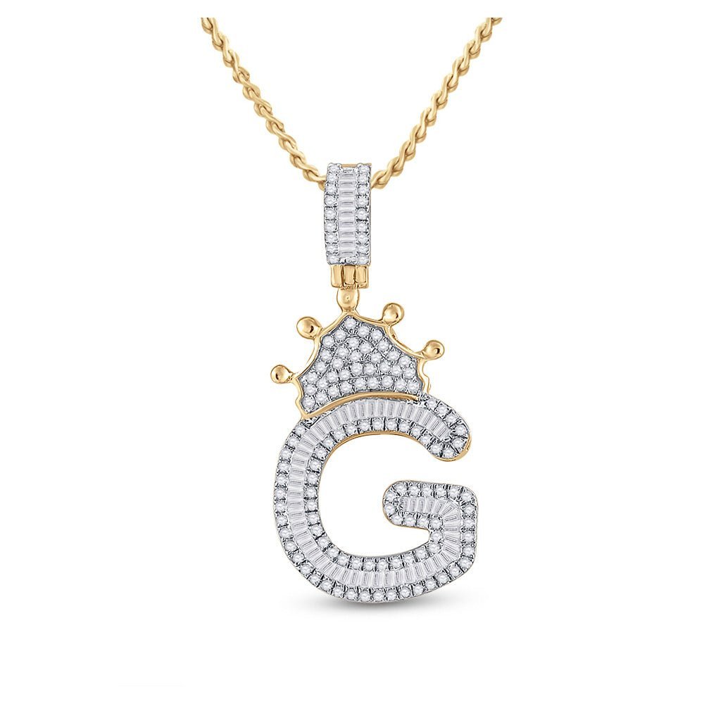 10kt Yellow Gold Men's Baguette Diamond Crown G Letter Charm Pendant - 3/4 Cttw - Splendid Jewellery