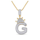 10kt Yellow Gold Men's Baguette Diamond Crown G Letter Charm Pendant - 3/4 Cttw - Splendid Jewellery
