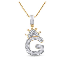 Load image into Gallery viewer, 10kt Yellow Gold Men's Baguette Diamond Crown G Letter Charm Pendant - 3/4 Cttw - Splendid Jewellery