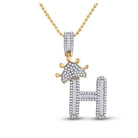 10kt Yellow Gold Men's Baguette Diamond Crown H Letter Charm Pendant - 5/8 Cttw | Splendid Jewellery - Splendid Jewellery