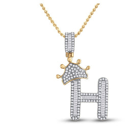 10kt Yellow Gold Men's Baguette Diamond Crown H Letter Charm Pendant - 5/8 Cttw | Splendid Jewellery - Splendid Jewellery