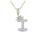 10kt Yellow Gold Mens Baguette Diamond Crown I Letter Charm Pendant - Splendid Jewellery