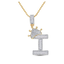 Load image into Gallery viewer, 10kt Yellow Gold Mens Baguette Diamond Crown I Letter Charm Pendant - Splendid Jewellery