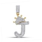 10kt Yellow Gold Men's Baguette Diamond Crown J Letter Charm Pendant - 1/2 Cttw | Splendid Jewellery - Splendid Jewellery