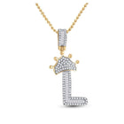 10kt Yellow Gold Men's Baguette Diamond Crown L Letter Charm Pendant 1/2 Cttw - Splendid Jewellery
