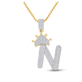 10kt Yellow Gold Men's Baguette Diamond Crown N Letter Charm Pendant - 3/4 Cttw - Splendid Jewellery - Splendid Jewellery