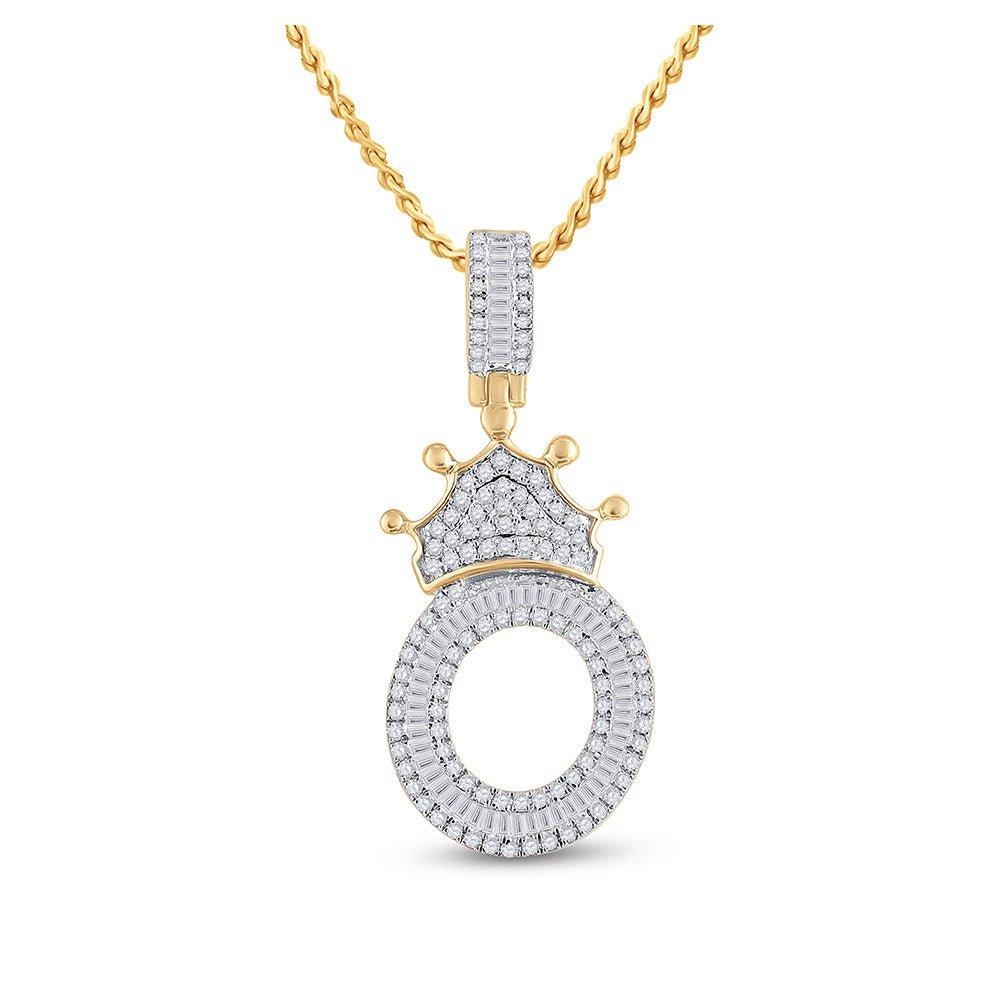 10kt Yellow Gold Men's Baguette Diamond Crown O Letter Charm Pendant - 3/4 Cttw - Splendid Jewellery