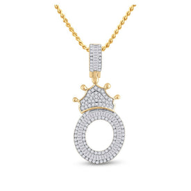 10kt Yellow Gold Men's Baguette Diamond Crown O Letter Charm Pendant - 3/4 Cttw - Splendid Jewellery