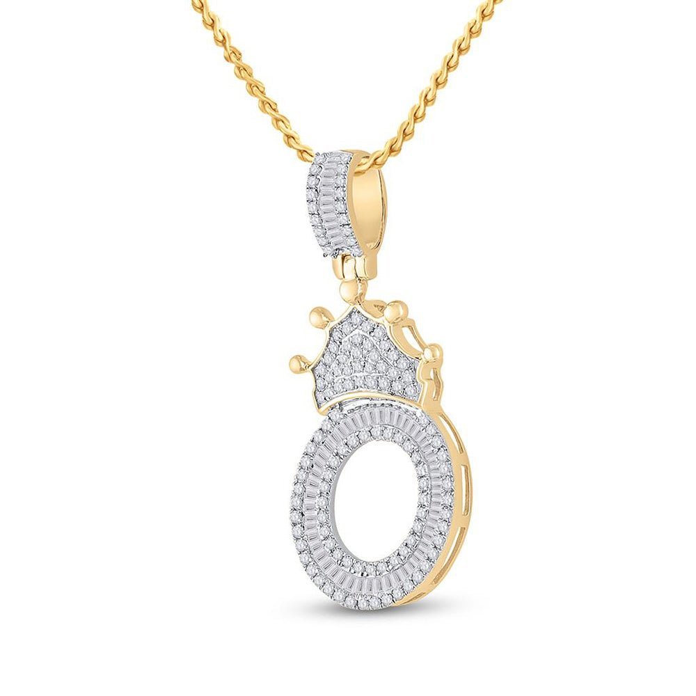 10kt Yellow Gold Men's Baguette Diamond Crown O Letter Charm Pendant - 3/4 Cttw - Splendid Jewellery