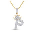 10kt Yellow Gold Men's Baguette Diamond Crown P Letter Charm Pendant - 5/8 Cttw - Splendid Jewellery