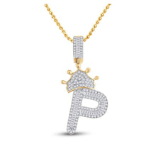 Load image into Gallery viewer, 10kt Yellow Gold Men's Baguette Diamond Crown P Letter Charm Pendant - 5/8 Cttw - Splendid Jewellery