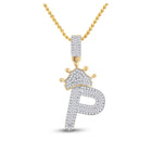 10kt Yellow Gold Men's Baguette Diamond Crown P Letter Charm Pendant - 5/8 Cttw - Splendid Jewellery
