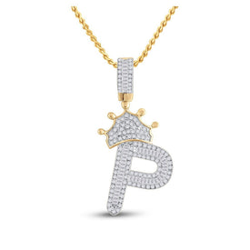 10kt Yellow Gold Men's Baguette Diamond Crown P Letter Charm Pendant - 5/8 Cttw - Splendid Jewellery