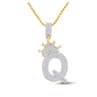10kt Yellow Gold Men's Baguette Diamond Crown Q Letter Charm Pendant - 3/4 Cttw - Splendid Jewellery