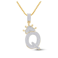 Load image into Gallery viewer, 10kt Yellow Gold Men's Baguette Diamond Crown Q Letter Charm Pendant - 3/4 Cttw - Splendid Jewellery