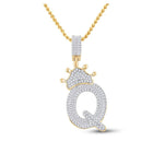 10kt Yellow Gold Men's Baguette Diamond Crown Q Letter Charm Pendant - 3/4 Cttw - Splendid Jewellery