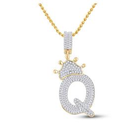 10kt Yellow Gold Men's Baguette Diamond Crown Q Letter Charm Pendant - 3/4 Cttw - Splendid Jewellery