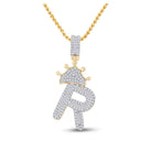 10kt Yellow Gold Men's Baguette Diamond Crown R Letter Charm Pendant 3/4 Cttw - A Majestic Statement Piece - Splendid Jewellery