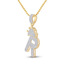 Load image into Gallery viewer, 10kt Yellow Gold Men's Baguette Diamond Crown R Letter Charm Pendant 3/4 Cttw - A Majestic Statement Piece - Splendid Jewellery
